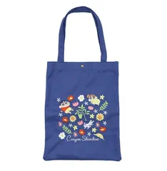 【トートバッグ】クレヨンしんちゃん 刺繍カラートートバッグ フラワー ネイビー