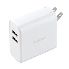 【人気商品】USB-A 折りたたみ式プラグ 2ポート 合計24W 2台同時充電 コンセント おまかせ充電対応 USB ホワイト 充電器 EC-AC03WH エレコム