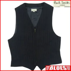 Paul Smith ポールスミス ベスト M 紺 ネイビー ウール キュプラ ジレ ストライプ 古着 メンズ ベストサイズM一覧←SEULB屋着古← TY4467のサムネイル
