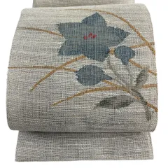 【美品】 名古屋帯 秀品 夏帯 八寸名古屋帯 松葉仕立て 桔梗 芝 ベージュ 正絹 【中古】