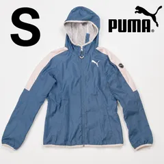 PUMA ナイロンジャケット S ブルー フード付 ジップアップ メッシュ裏地 軽量 プーマ レディース メンズ 春秋 アウター ブルー ウインドブレーカー パーカー DEC-0086