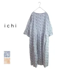 ichi イチ レディース ワンピース 211218 花柄 レクセルプリント 切り替えタック ロング丈 長袖 フリーサイズ ベージュ グレー 小花柄 クルーネック