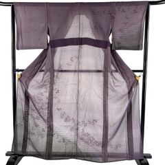 小紋 身丈160.5cm 裄丈63cm 正絹 名品 【中古】 小紋 身丈160.5cm 裄丈63cm S 袷 花 地紋 薄黄 正絹 優品 一つ紋 中古