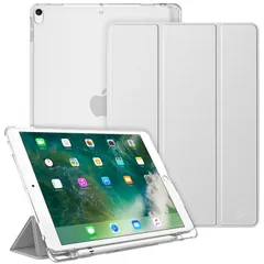 【新着商品】iPad Air3 / Pro iPad 2017 10.5インチ ケース バックカバー Apple Pencil 2019 収納可能 三つ折スタンド スリープ機能 Air 軽量 薄型 半透明 Fintie 傷つけ防止 PUレザー(モデル番号A21