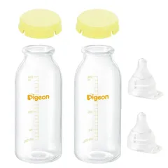 【新品】ピジョン 母乳実感 直付け 哺乳瓶 200ml 2本セット 新生児 耐熱ガラス 乳首 流量大 KRキャップ イエロー 病産院用 Pigeon 出産祝い 赤ちゃん