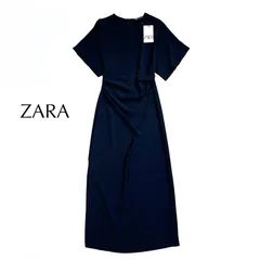 kV25 新品 ZARA アシンメトリーヘムワンピース サイド ドレープ ワンピース ロングワンピース ドルマンスリーブ ブラック 黒 ザラ