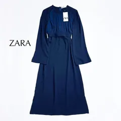 kV24 新品 ZARA ドッキング ロングワンピース バックリボン シアー ネイビー 紺 ザラ 定価12,900円