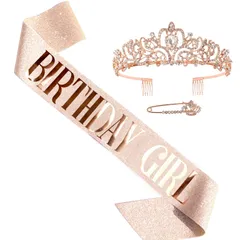 【数量限定】バースデー パーティーハット 飾り 誕生日カチューシャ パーティーグッズ ティアラ 女の子 3点セット ブローチ たすき おしゃれ 王冠 誕生日