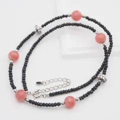 V739 インカローズ ロードクロサイト STERLING SILVER925刻印 ネックレス オニキス ダイヤモンド風 デザイン シルバー