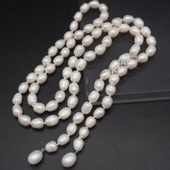 未使用❣️照り強 淡水真珠 フリンジ付きロングネックレス - メルカリ