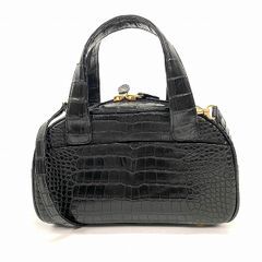 美品・希少】ESTE paris クロコ型押し がま口 ハンドバッグ ブラック