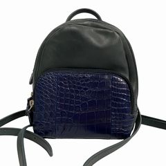 クロコダイル型押し★ リュック センター取 ネイビー レザー マット加工 クロコダイル型押し☆ リュック センター取 ネイビー レザー マット