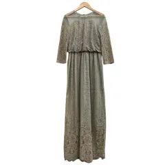トロワズィエムチャコ troisieme chaco レースワンピース ドレス ロング丈 7分袖 シアー モスグリーン 38 Mサイズ相当のサムネイル