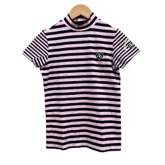 パーリーゲイツ PEARLY GATES Tシャツ モックネック ロゴ刺繍 スポーツ ピンク ブラック サイズ0 S相当  