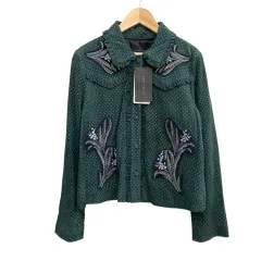 ザラウーマン ZARA WOMAN タグ付き ジャケット フリル ワッペン 花模様 M グリーンのサムネイル
