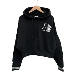 アディダス adidas コラボパーカー スウェット クロップド丈 ロゴ刺繍 ブラック サイズS 