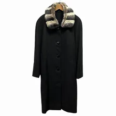 2way カシミヤ100% ロングコート ラビットファー 毛皮 ブラック F フリーサイズ