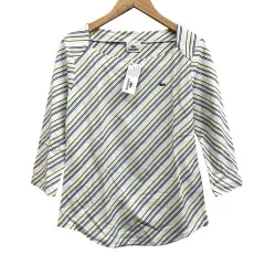 ラコステ LACOSTE タグ付き ベーシックボーダーカットソー 七分袖 ロゴ刺繍 マルチカラー サイズ40 M相当  のサムネイル
