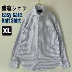 Maker’s Shirt 鎌倉/メーカーズシャツ/鎌倉シャツ★イージーケアニットシャツ★スプレッドカラー★ブルーストライプ★XL    #2604A106