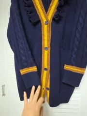 ケーブル編み ネイビー ニット カーディガン / Free!