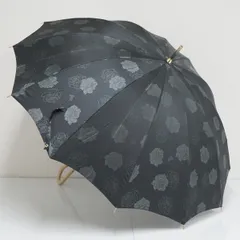傘 LANVIN COLLECTION ランバンコレクション 傘 USED美品 ローズ ロゴ ジャガード ブラック 12本骨 黒 多間 グラス骨 55cm S1844のサムネイル