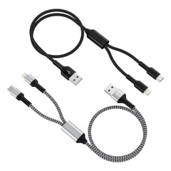 【人気商品】急速充電 2.4A&3A USB-A 1.2M ライトニングケーブル2イン1 マルチ充電コード Lightning+USB-C 2台同時給電可能 高耐久ナイロン編み iPhone充電ケーブル 断線防止 iPhone 17/16/15/14/13/1