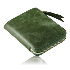 ミニ財布 メンズ 【500人に選ばれた L字ファスナー 】本革 イタリアンレザー お札が折れない 薄型 コンパクト 小銭入れ カード YKKファスナー (グリーン)pms 6aa18e3b