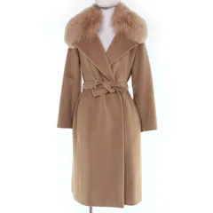 美品☆Max Mara マックスマーラ キャメル100％ 襟フォックスファー付 ベルトラップコート キャメル 36 イタリア製 正規品 レディース
