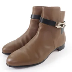 美品☆HERMES エルメス ネオ シルバー金具 ケリーバックル レザー ショートブーツ ブラウン ブラック 37.5 箱付き イタリア製 レディース