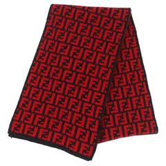 未使用品△FENDI フェンディ FXS346 ウール100％ FFロゴ ズッカ柄 ニット マフラー レッド ブラック イタリア製 正規品 レディース