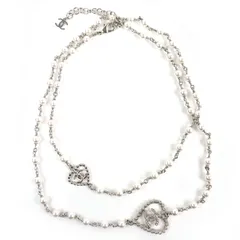 未使用品△CHANEL シャネル C25P ココマーク ハート パール ラインストーン ネックレス アクセサリー シルバー 箱付き レディース
