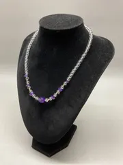 SN1519 水晶 アメジスト K18刻印 ネックレス 首飾り 首周り42cm アンティーク アクセサリー
