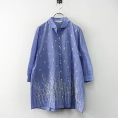美品 コットンハウスアヤ Cotton House Aya ボタニカル刺繍 コットンリネンラミー丸衿シャツ M ブルー┃ブラウス【2400014923728】のサムネイル