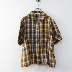 未使用 コットンハウスアヤ Cotton House Aya チェック リネン 半袖ラウンドカラーシャツ M ベージュ┃ブラウス 麻【2400014923773】のサムネイル