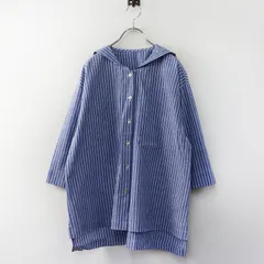 美品 コットンハウスアヤ Cotton House Aya コットン ビッグシルエット セーラーカラーシャツ M ブルー┃ストライプ【2400014923780】のサムネイル