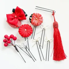 〔609〕七五三髪飾り　髪飾り　ヘッドドレス　七五三　ハーフ成人式　卒業式　赤　和装　和装アクセサリー　和装小物