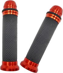 RoaRion ハンドルグリップ 汎用 Φ 22.2mm 左右セット アルミ CNC カスタムパーツ オートバイ バイク (オレンジ,  140mm)