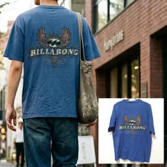 USA製ビンテージ【BILLABONG】ビラボン 90s 半袖 Tシャツ バックプリント オールドサーフ スケート コットン100% 綿 ネイビー 紺 メンズ オーバーサイズ サイズL XL相当 /M45561jQ