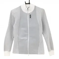 PGGパーリーゲイツ ニットジャケット ライトグレー系×白×黒 ダブルジップ ロゴプリント レディース 0(S) ゴルフウェア PEARLY GATES