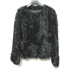 美品 BODY DRESSING Deluxe ボディドレッシングデラックス ラムファー ノーカラージャケット 038-259856 サイズ38 ブラック レディース 古着 中古 USEDのサムネイル
