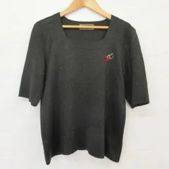 美品 TOYOKO SAITO 斎藤都世子 トヨコサイトウ 刺繍 スクエアネック 半袖 ニット カットソー ブラック レディース 古着 中古 USEDのサムネイル