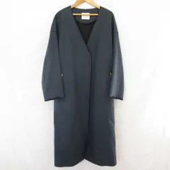 美品 VERMEIL par iena ヴェルメイユパーイエナ リネン ノーカラー ロングコート ネイビー レディース 古着 中古 USEDのサムネイル