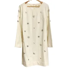 美品 Chesty チェスティ ビジュー装飾 ロングスリーブ ウールワンピース 0 アイボリー レディース 古着 中古 USED