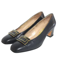 美品 Salvatore Ferragamo サルヴァトーレフェラガモ カーフレザー ガンチーニ金具 パンプス 6.5D 24cm程度 ネイビー レディース 古着 中古 USED