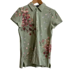 美品 RALPH LAUREN ラルフローレン THE SKINNY POLO フラワープリント ポロシャツ サイズM ライトグリーン レディース 古着 中古 USED