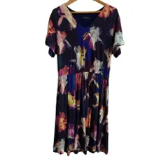 美品 Paul Smith BLACK ポールスミス ブラック プリント ワンピース ネイビー サイズM マルチカラー レディース 古着 中古 USEDのサムネイル