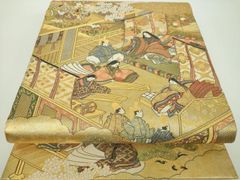平和屋着物○九寸名古屋帯 紬地 型染め 草花文 正絹 逸品 未使用