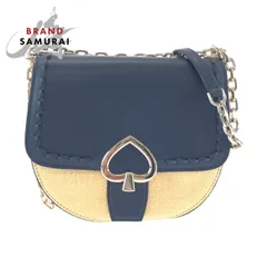 新品未使用 Kate Spade ケイトスペード ネイビー レザー/ラフィア ショルダーバッグ ポシェット レディース 502739 新品【中古】