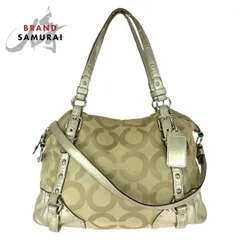COACH コーチ オプアート 2way ベージュ ゴールド シルバー金具 キャンバス/レザー 15567 トートバッグ ショルダーバッグ 600303【中古】