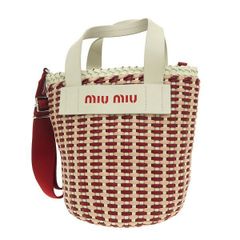 週末セール！MIU MIU かごバッグ 赤/白 - メルカリ